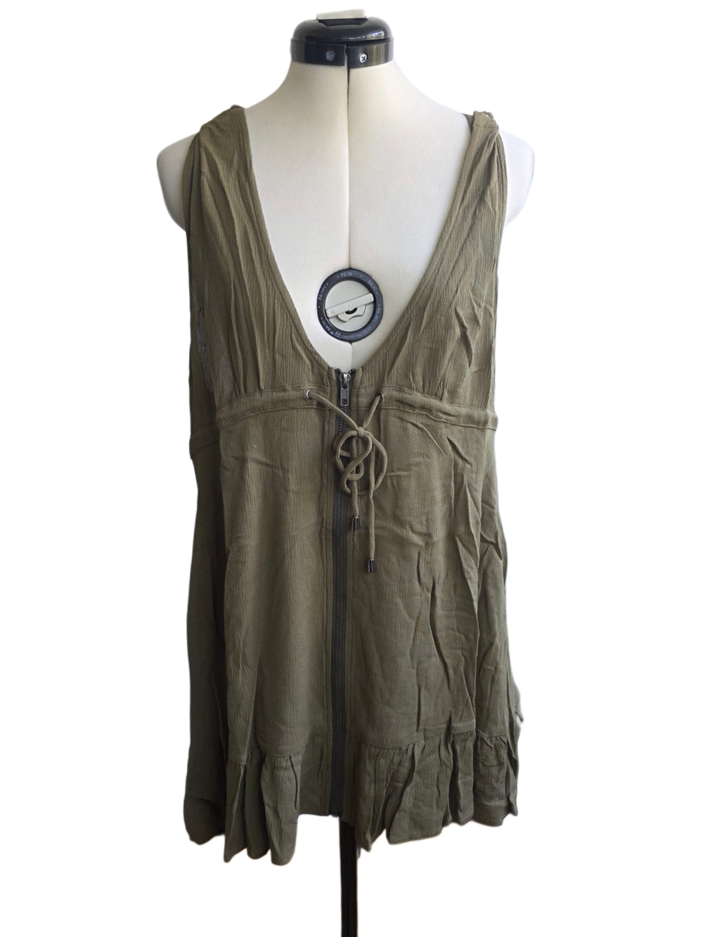 NWT Darker Wav Women’s Olive Green V-Neck Zip Dress